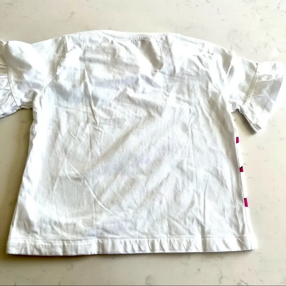 Kenzo Signature Girls White Ruffle Bell Short Sleeve T Shirt Top size 10